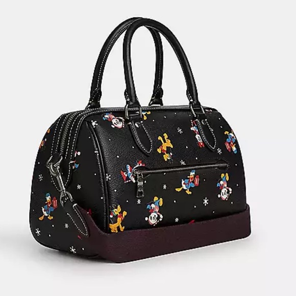 ❤️NWT DISNEY X COACH ROWAN SATCHEL BAG W/ HOLIDAY PRINT - Picture 3 of 14